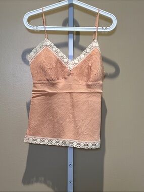 Gold Hawk Coral with Ivory Lace Trim Camisole 100% Silk
